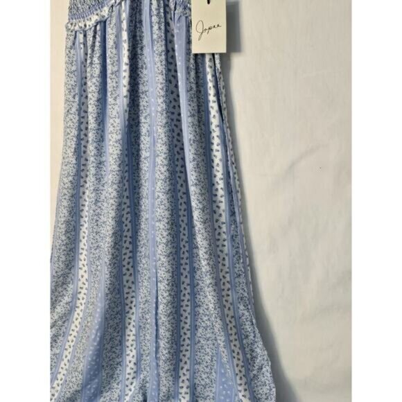 Sweet Japna Surplice Smocked Wide Leg Jumpsuit Size Small Blue White NWT - Picture 3 of 7